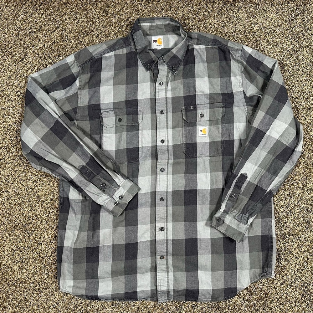 Carhartt FR Shirt Men's Fire Resistant FR Gray‎ Plaid Flannel Workwear Sz 3XL